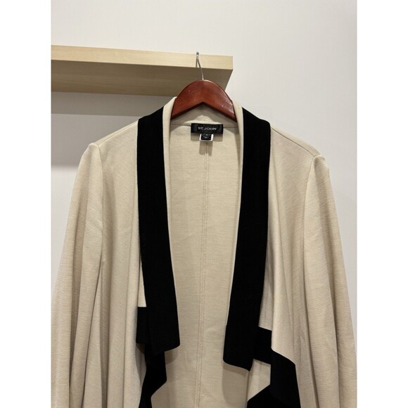 St. John Womens Size M Open Front Cardigan Coat Wool Draped Striped Long Jacket - Picture 2 of 6
